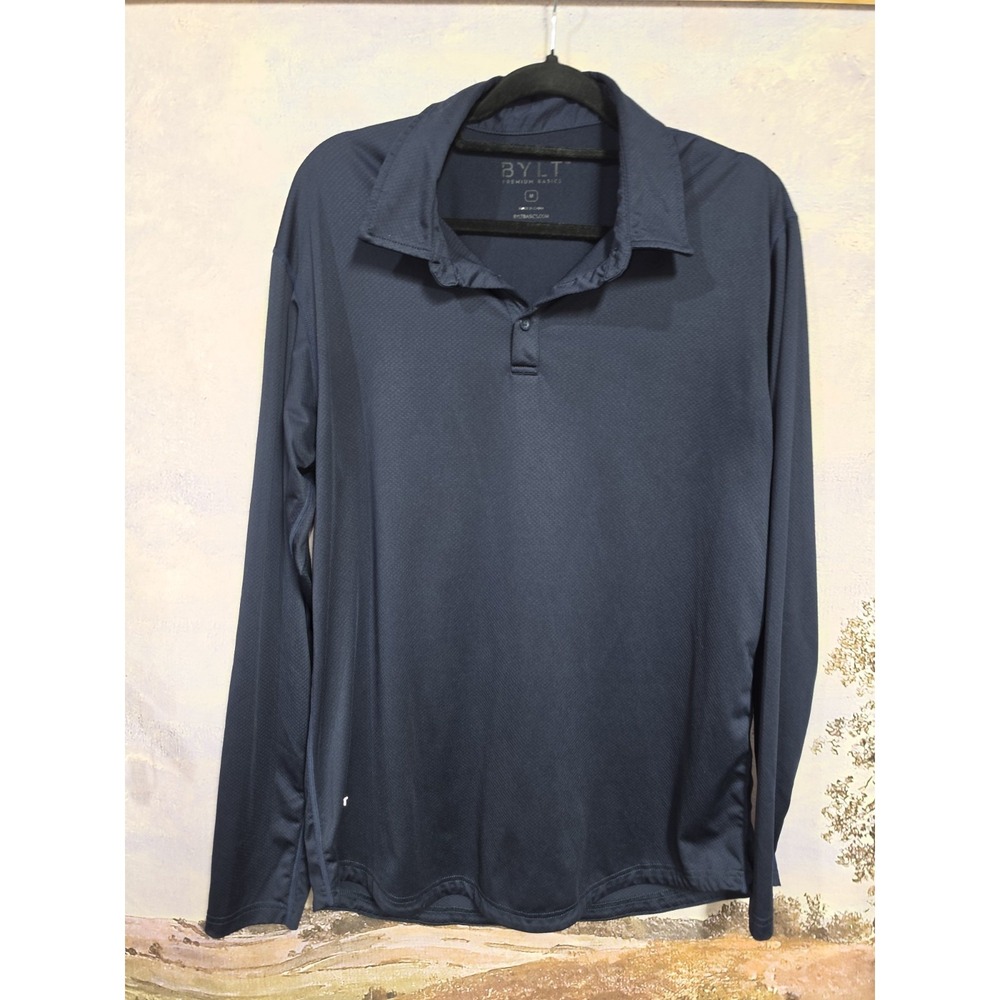 BYLT Premium Basics Mens Long Sleeve Polo Shirt Navy Blue MTPOL0463 Medium